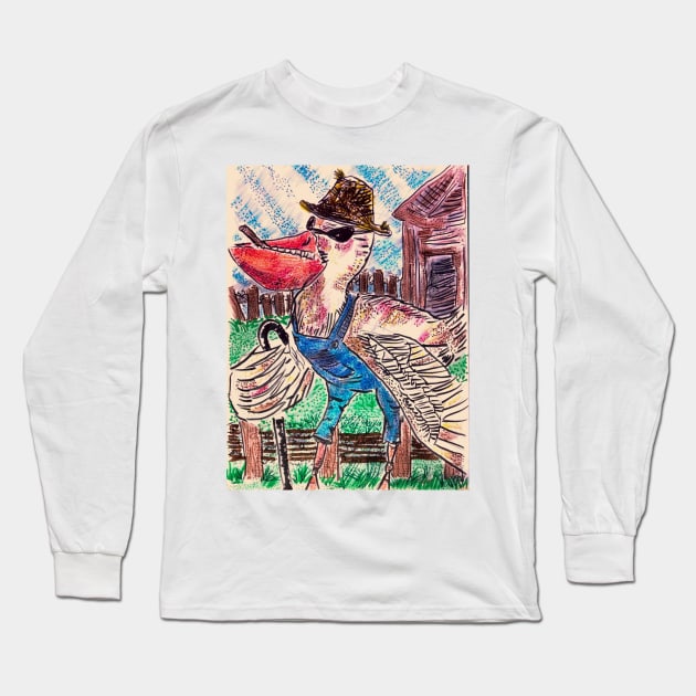 Old Farmer Pelican Long Sleeve T-Shirt by HeartonSleeves